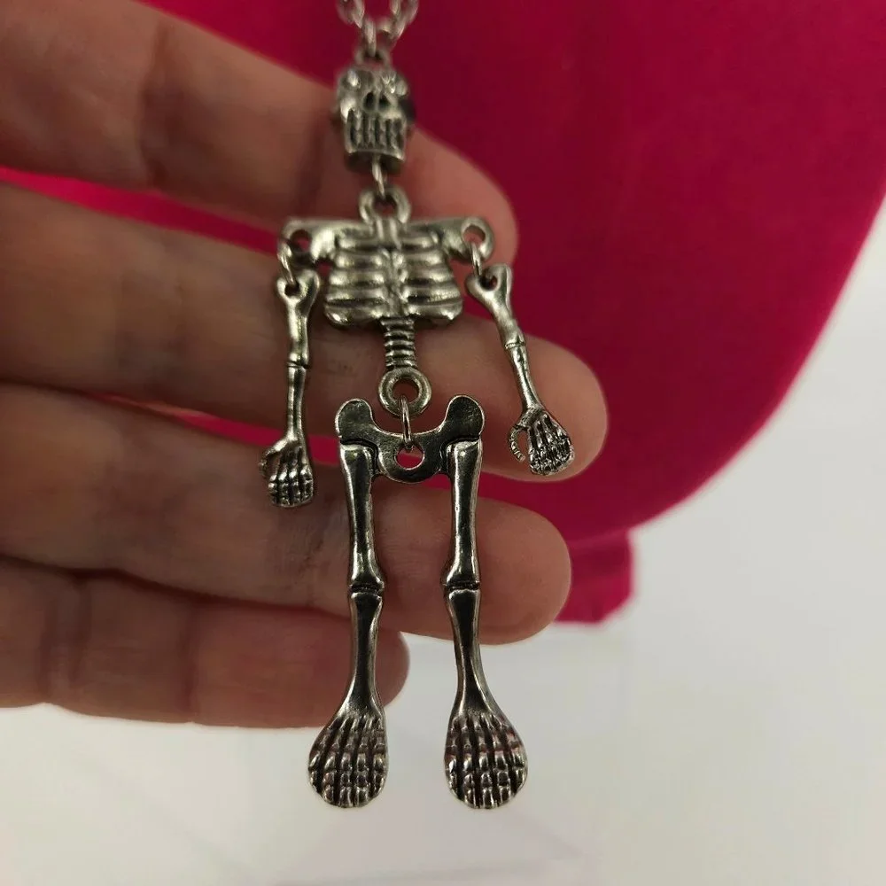 Skull Skeleton Jointed Pendant Necklace Stainless Steel 28" Rock Metal Bike Goth - Picture 5 of 8